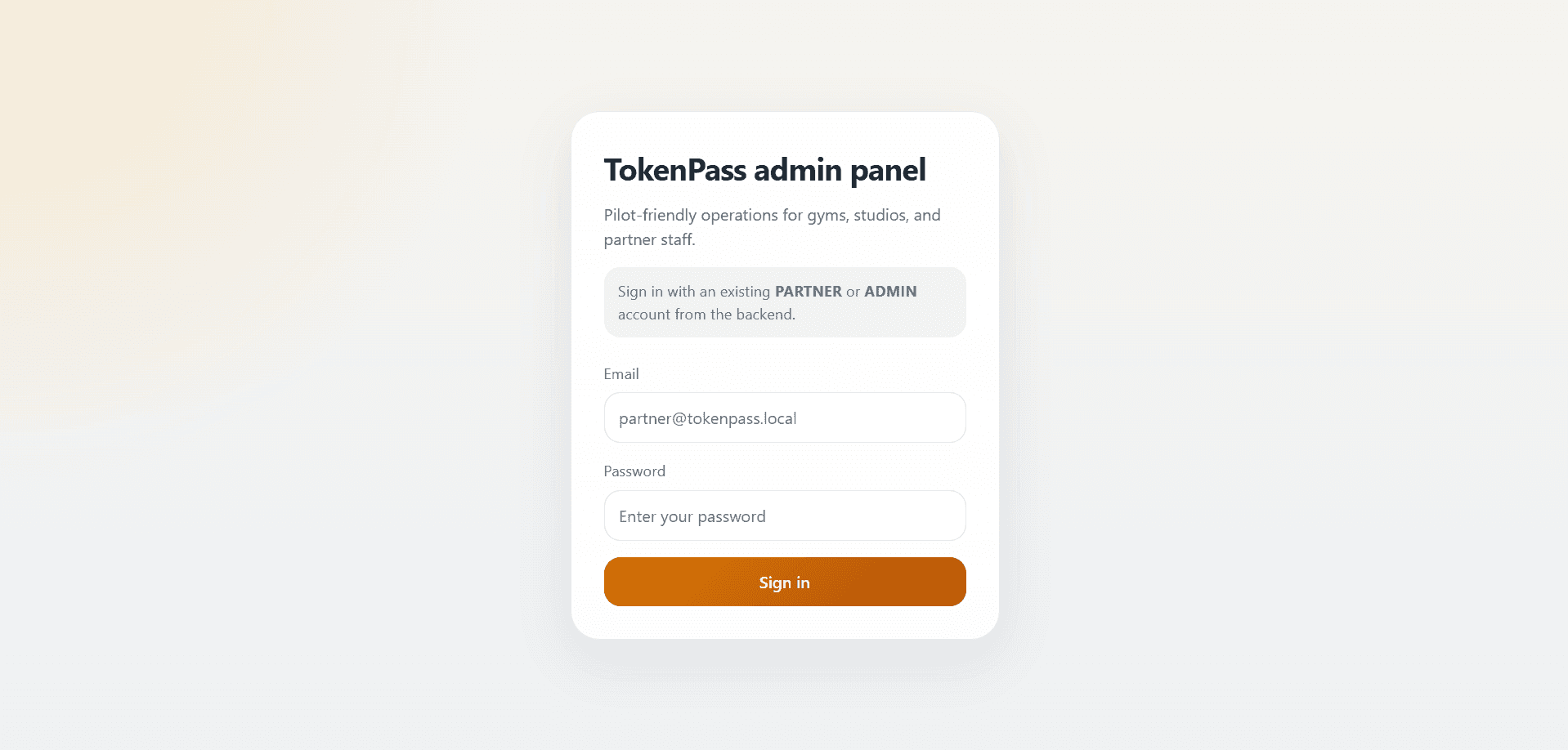 TokenPass admin login