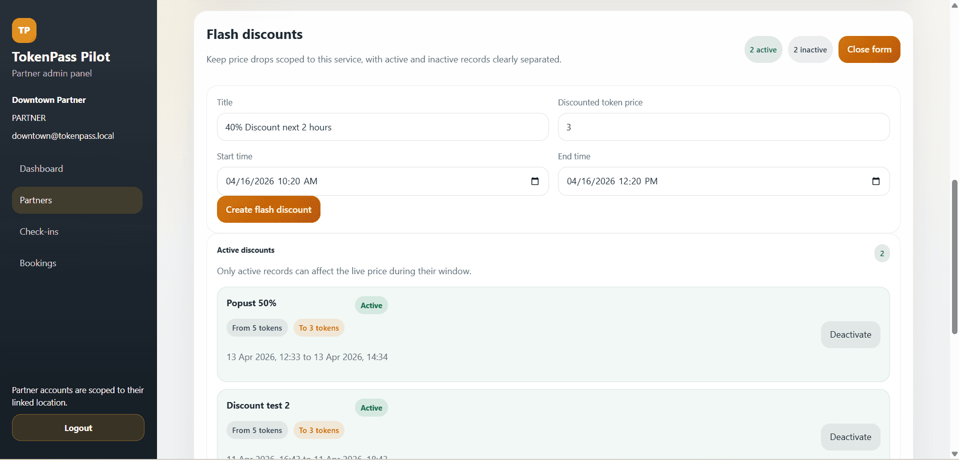 TokenPass create flash discount