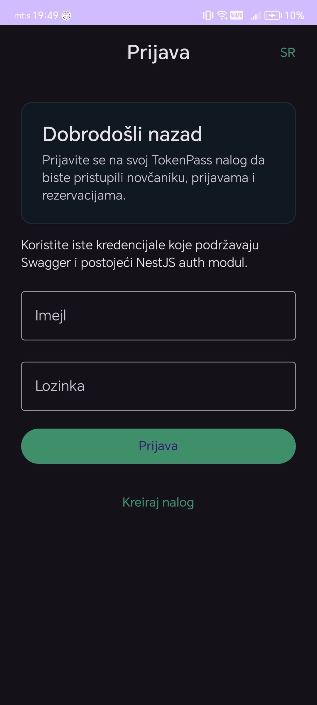 TokenPass login ekran