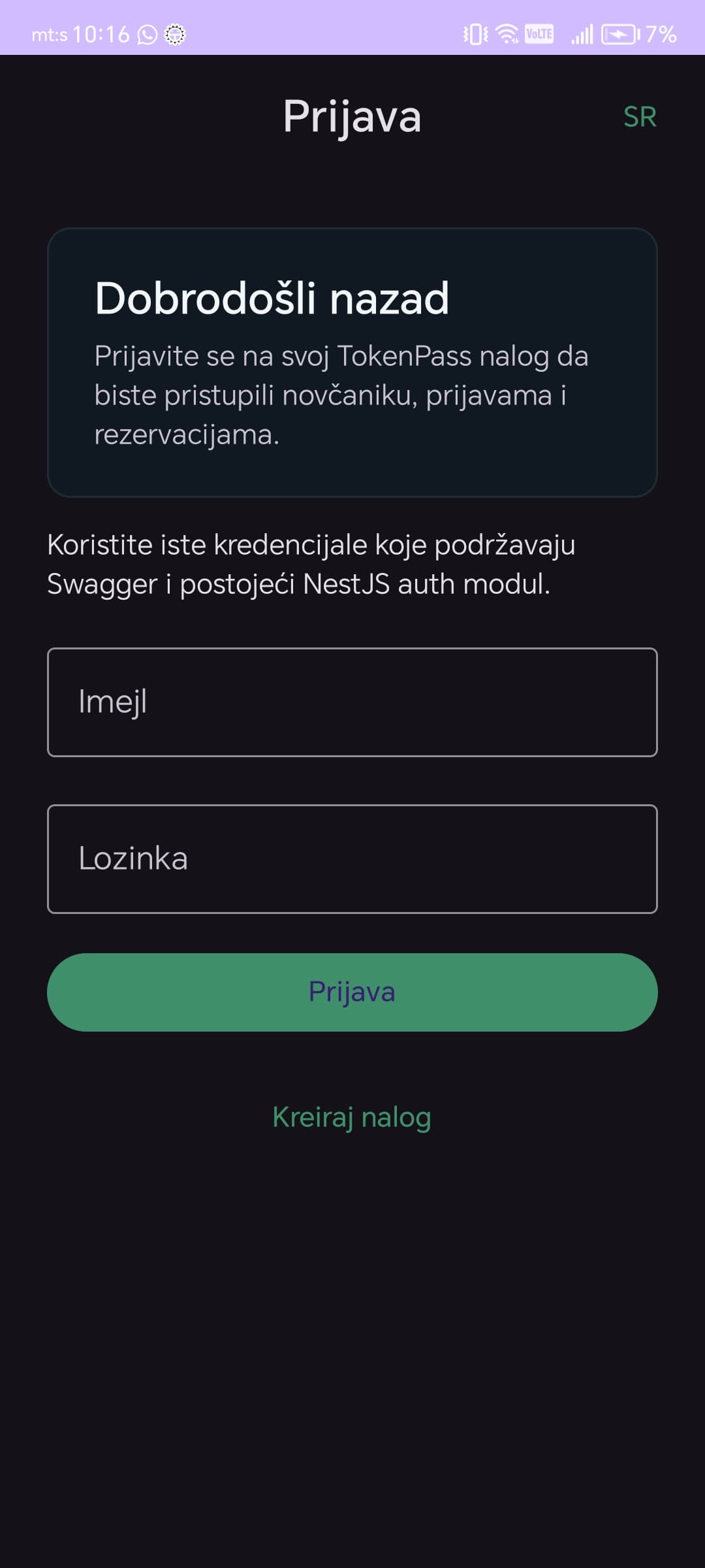 TokenPass login ekran